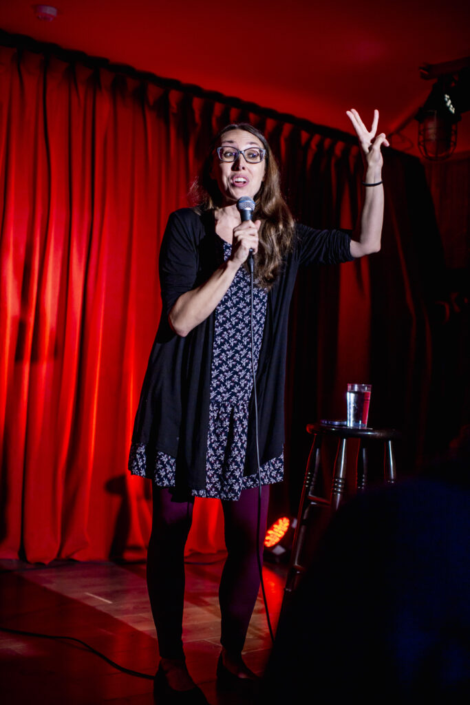 Erica Jean on stage in Mistranslated.