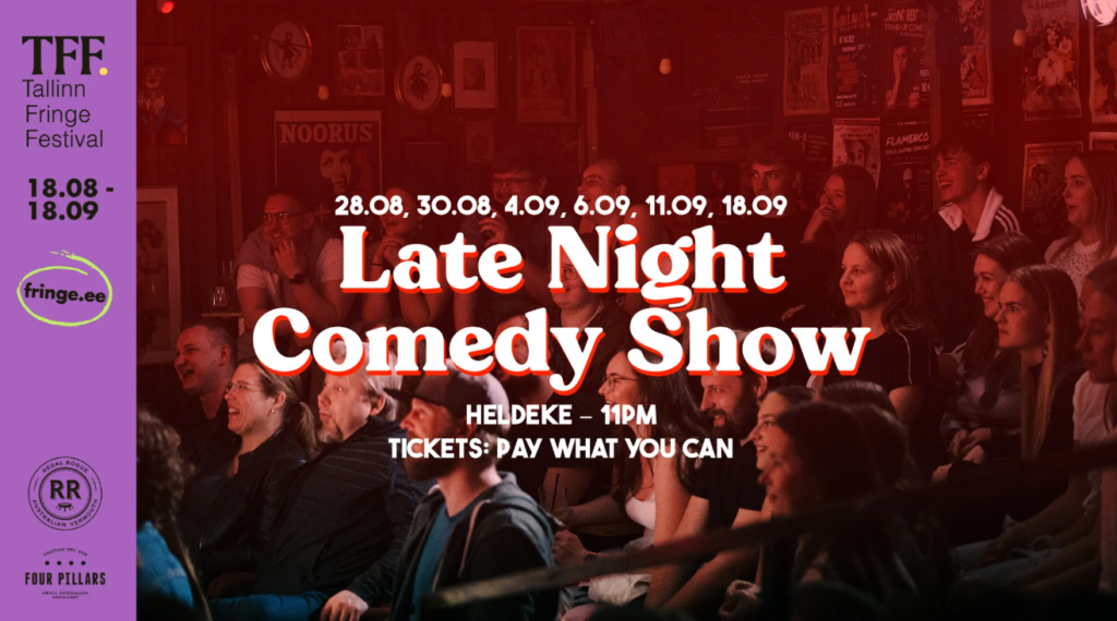Promo image for 2025 Tallinn Fringe Festival Spotlight Comedy's Late Night Comedy Show.