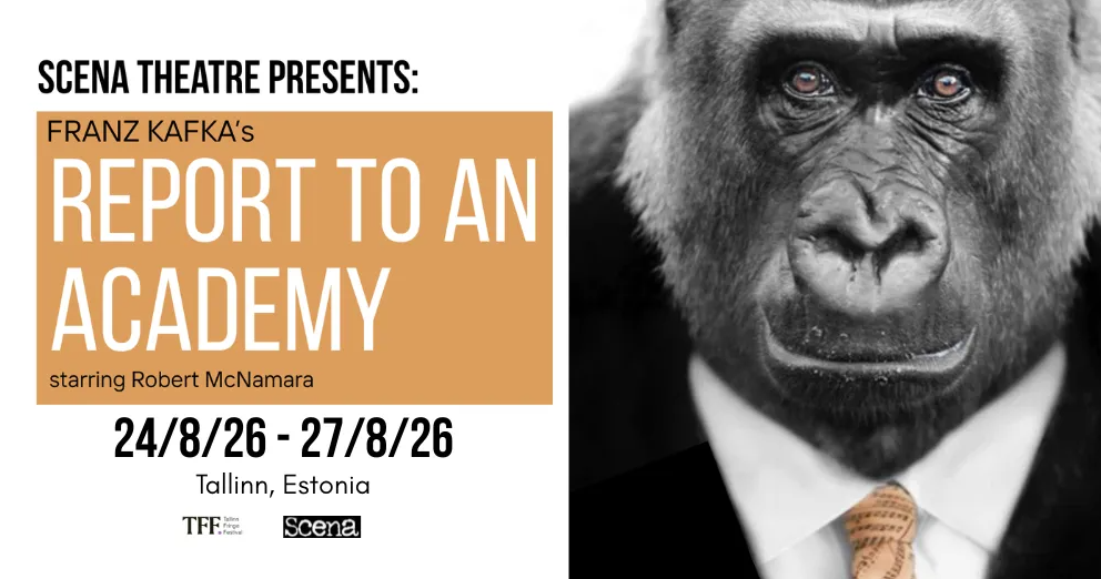 Report to an Academy promo image, Tallinn Fringe Festival 2026.