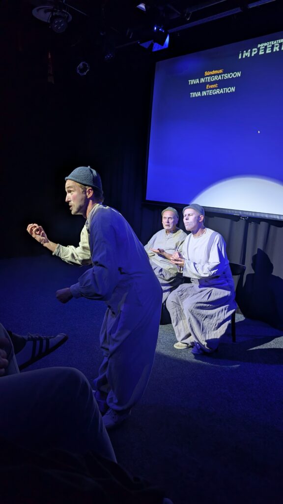Actors Erki Aule, Tarvo Krall and Rauno Kaibiainen in Improv Comedy in Gibberish at IMPEERIUM Improteater, Tallinn Fringe Festival 2026.